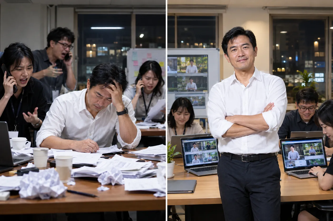 同一個競選辦公室,左邊手忙腳亂,右邊從容備戰